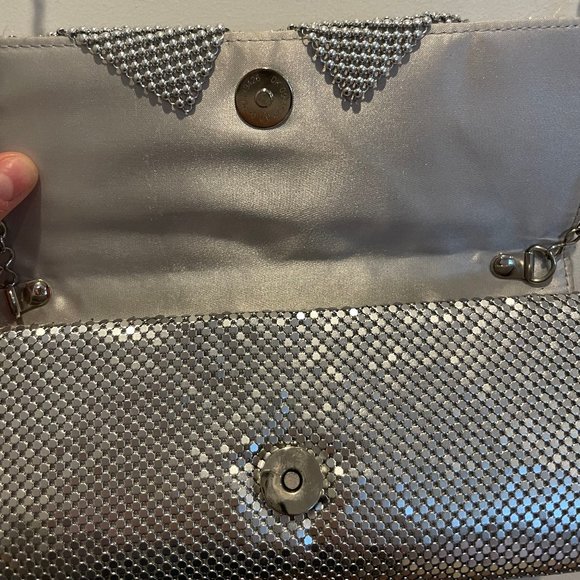 Jessica McClintock - silver beaded clutch with metal chain - Picture 2 of 3